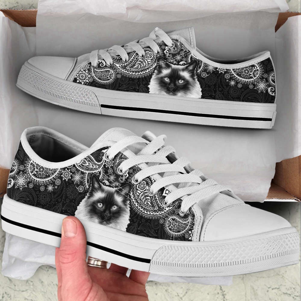 Ragdoll Cat Lover Shoes Paisley Black White Low Top Canvas Shoes, Low Top Sneakers, Low Top Designer Shoes