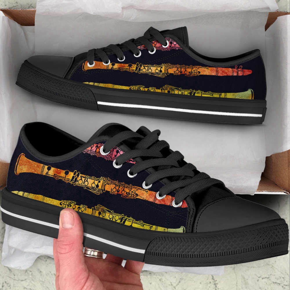 Rainbow Watercolor Clarinet Low Top Canvas Shoes, Low Top Designer Shoes, Low Top Sneakers