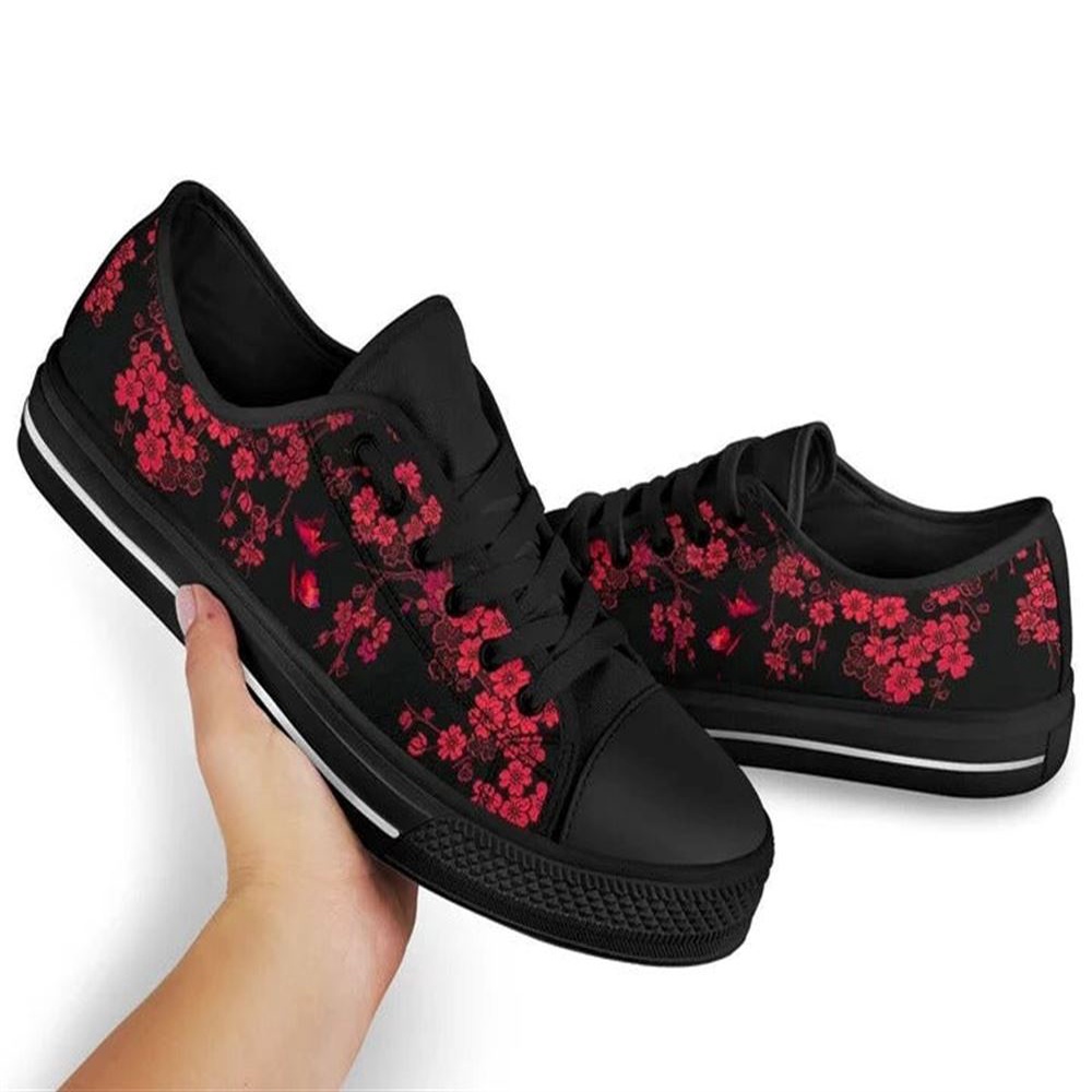 Red Cherry Blossom Low Top Shoes, Low Top Designer Shoes, Low Top Sneakers