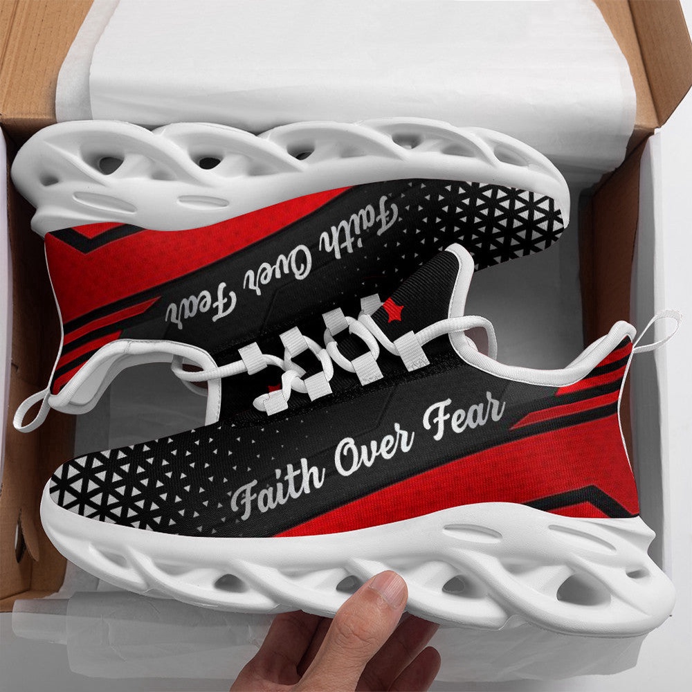 Red Jesus Faith Over Fear Running Sneakers Max Soul Shoes, Max Soul Sneakers, Max Soul Shoes