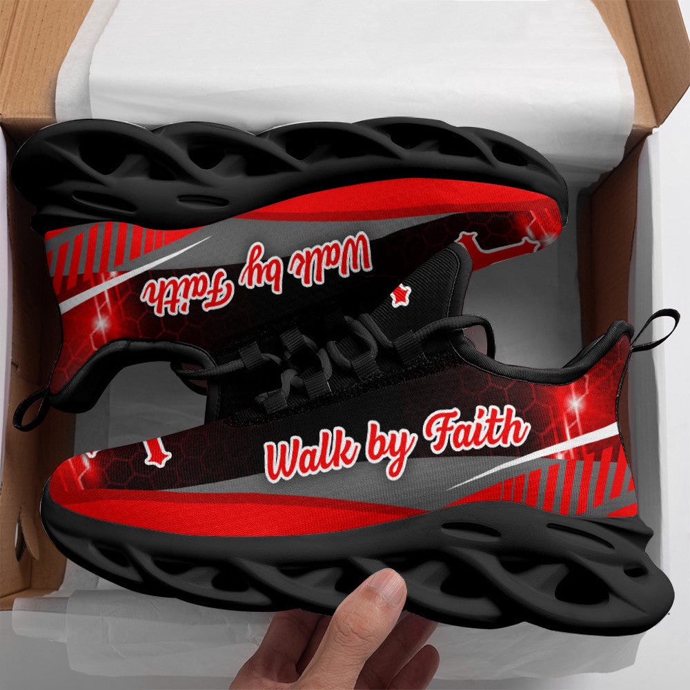 Red Jesus Walk By Faith Running Sneakers 3 Max Soul Shoes, Max Soul Sneakers, Max Soul Shoes