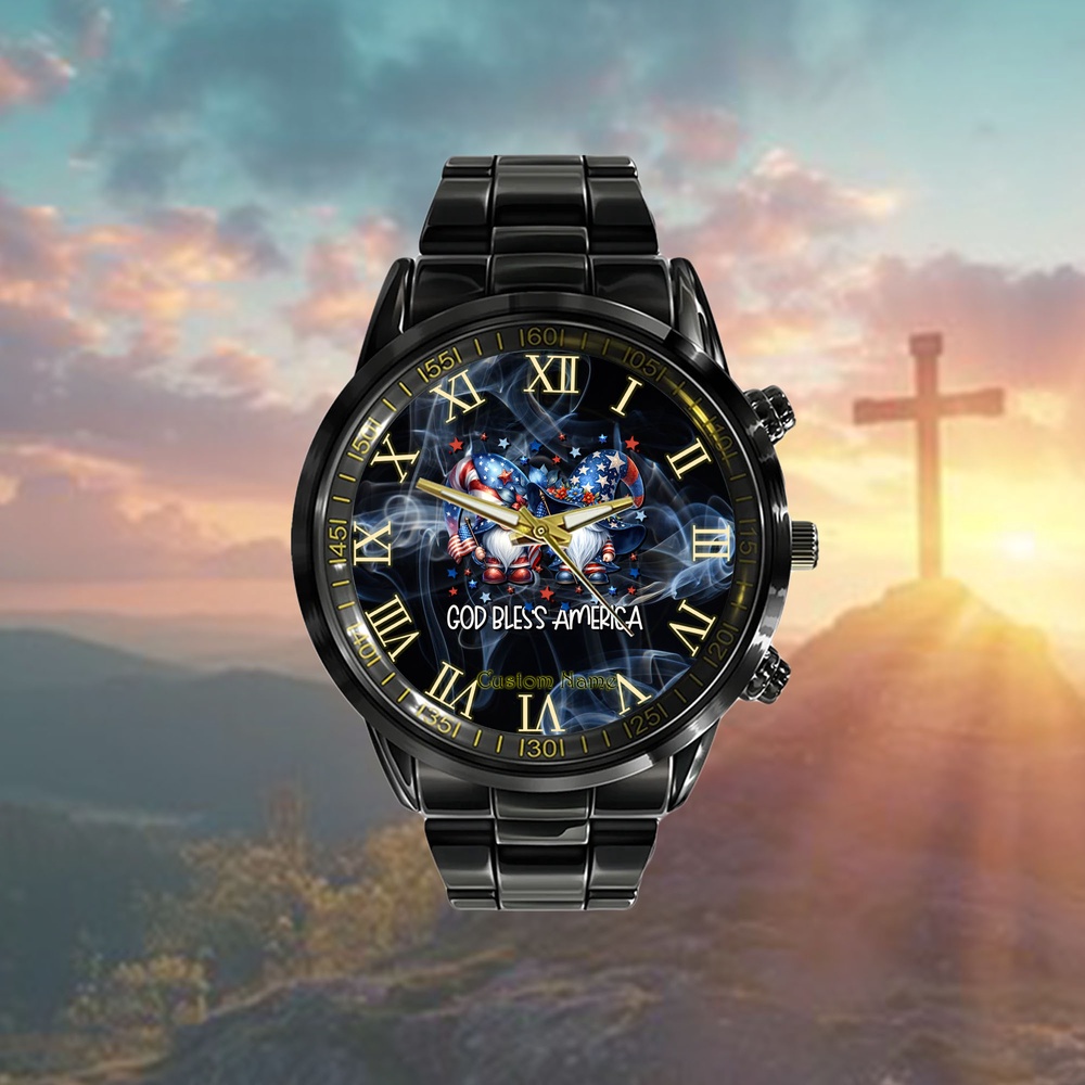 Red White And Blue 4th Of July Gnomes God Bless America Watch, Christian Watch, Religious Watches, Jesus Watch