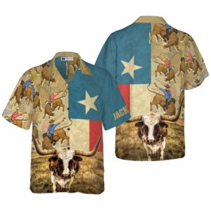 Rodeo Longhorn Texas Flag Custom Hawaiian Shirt,&hellip;