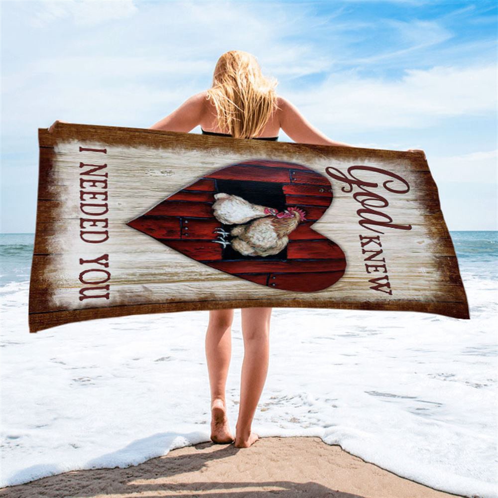 Rooster Hen, God Knew I Needed You Beach Towel, Christian Beach Towel, Beach Towel Rooster Hen, God Knew I Needed You Beach Towel, Christian Beach Towel, Beach Towel
