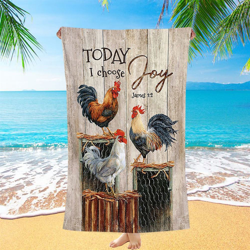 Rooster Today I Choose Joy Beach Towel, Christian Beach Towel, Beach Towel