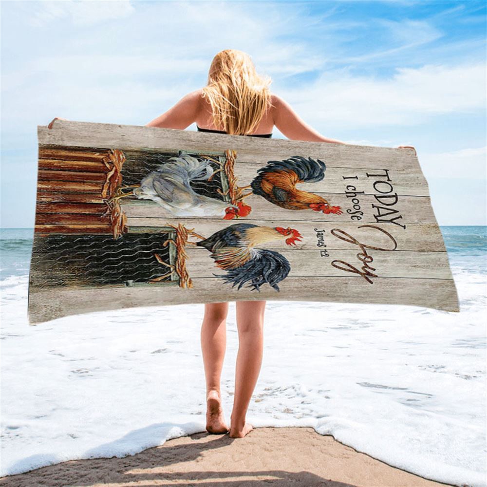 Rooster Today I Choose Joy Beach Towel, Christian Beach Towel, Beach Towel