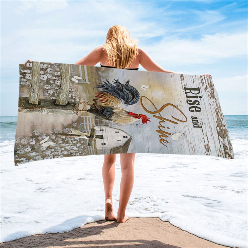 Rooster White Flower Field Sunset Rise And Shine Beach Towel, Christian Beach Towel, Beach Towel Rooster White Flower Field Sunset Rise And Shine Beach Towel, Christian Beach Towel, Beach Towel