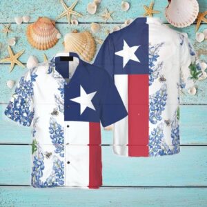 Royal Blue Bluebonnet Texas Hawaiian Shirt Vertical&hellip;