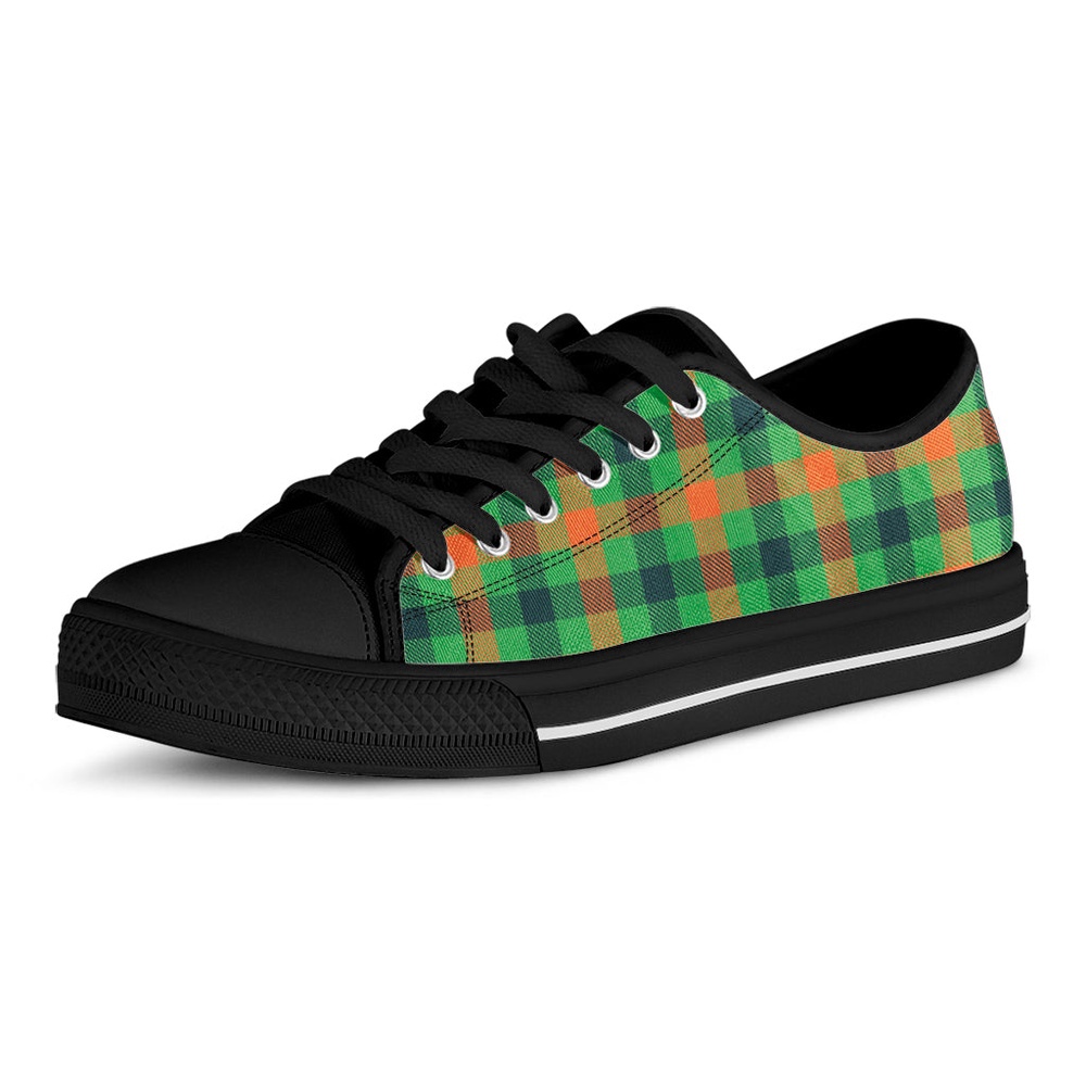 Saint Patrick’s Day Buffalo Plaid Print Black Low Top Shoes, Low Top Designer Shoes, Low Top Sneakers