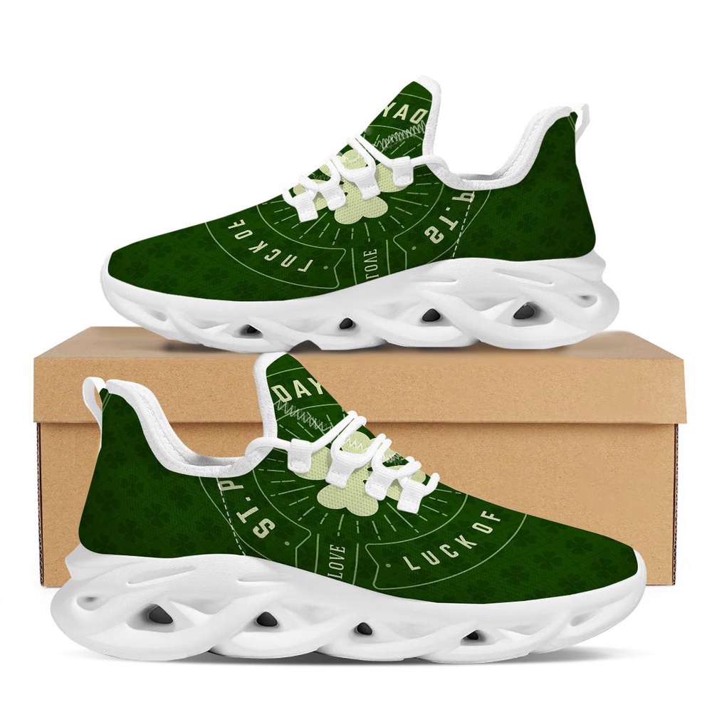 Saint Patrick’s Day Irish Clover Print White Running Shoes, Max Soul Sneakers, Max Soul Shoes