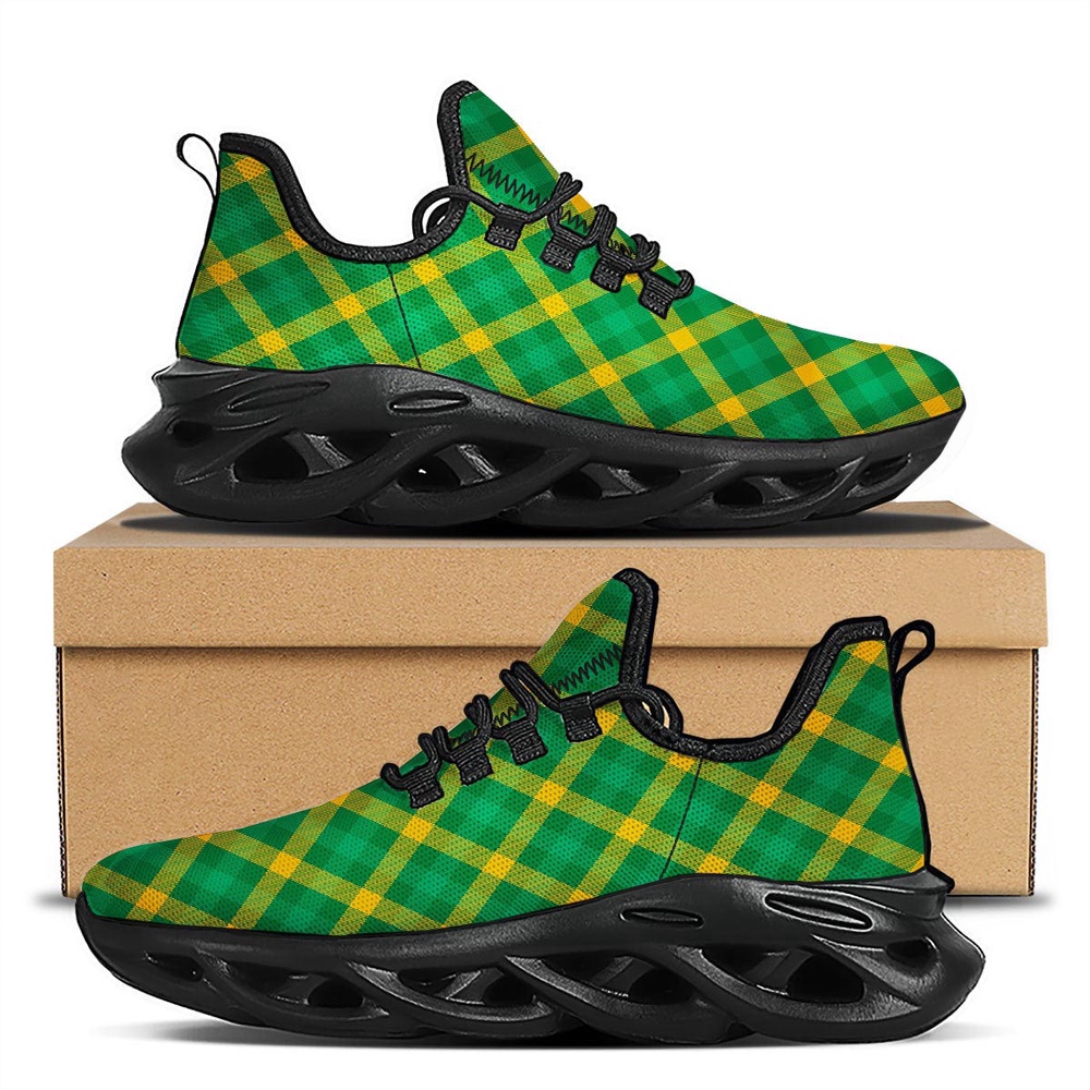 Saint Patrick’s Day Irish Plaid Print Black Running Shoes, Max Soul Sneakers, Max Soul Shoes