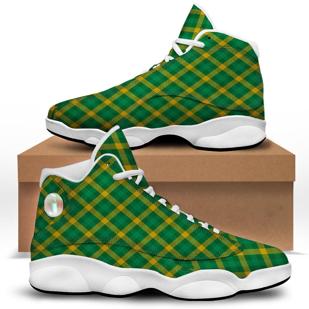 Saint Patrick’s Day Irish Plaid Print White Basketball Shoes, Basketball Shoes, Best Basketball Shoes 2024
