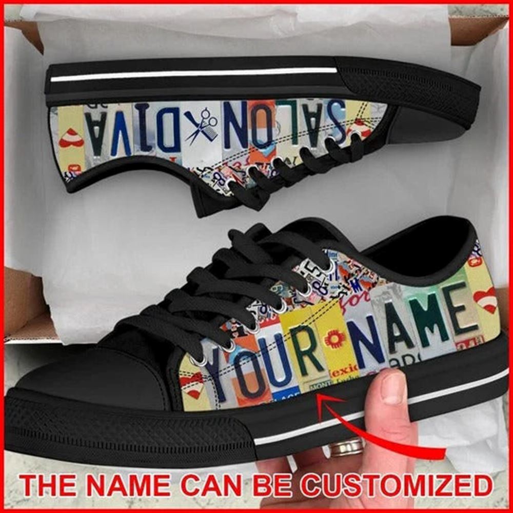 Salon Diva License Plates Personalized Canvas Low Top Shoes, Low Top Designer Shoes, Low Top Sneakers