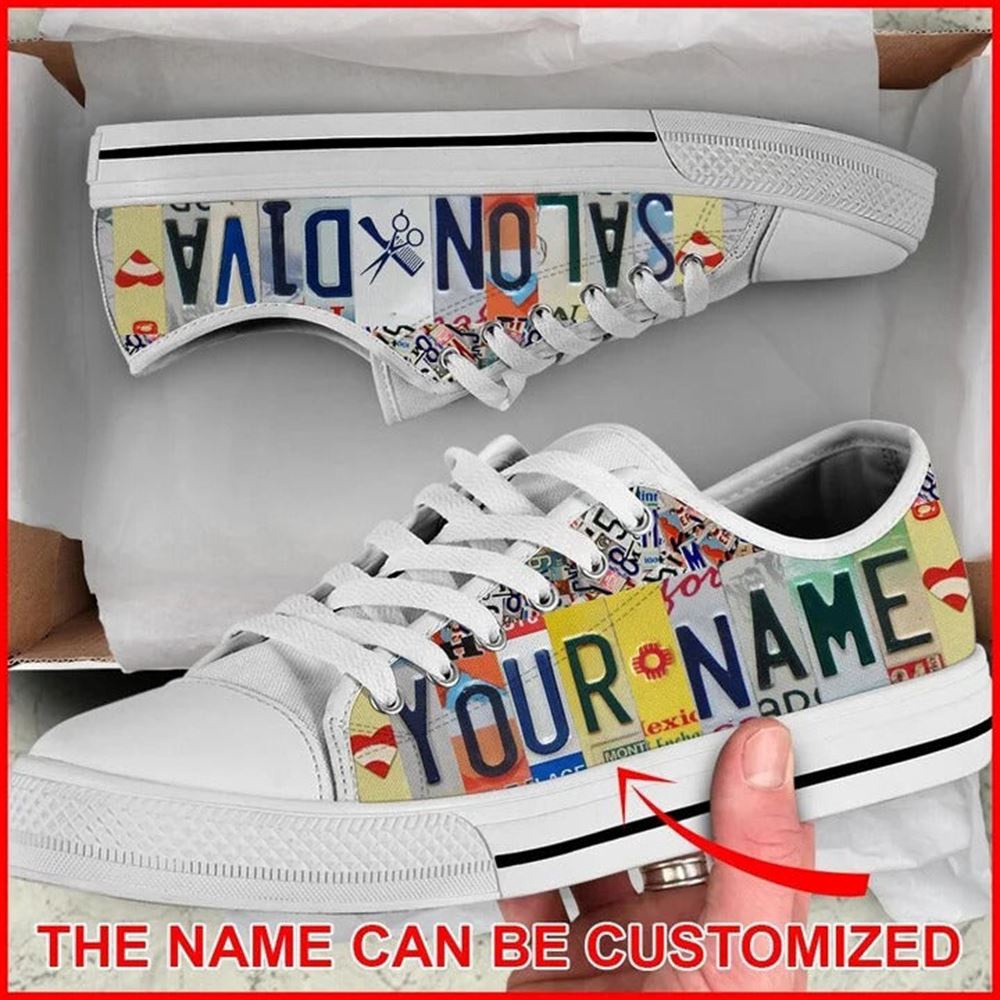 Salon Diva License Plates Personalized Canvas Low Top Shoes, Low Top Designer Shoes, Low Top Sneakers
