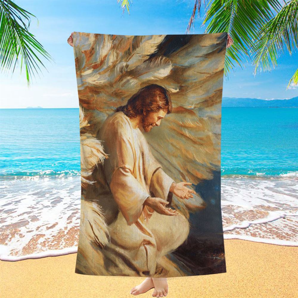Saving Jesus Wings Feathers Beach Towel, Christian Beach Towel, Beach Towel