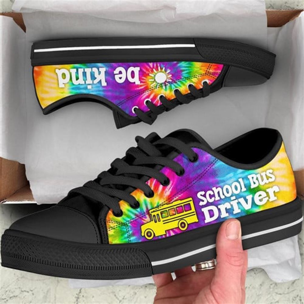 School Bus Driver Bekind Tie Dye Canvas Low Top Shoes, Low Top Designer Shoes, Low Top Sneakers