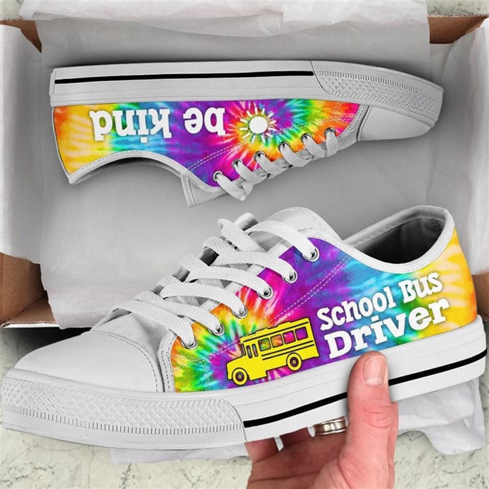 School Bus Driver Bekind Tie Dye Canvas Low Top Shoes, Low Top Designer Shoes, Low Top Sneakers