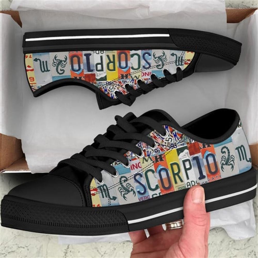 Scorpio License Plates Canvas Low Top Shoes, Low Top Designer Shoes, Low Top Sneakers