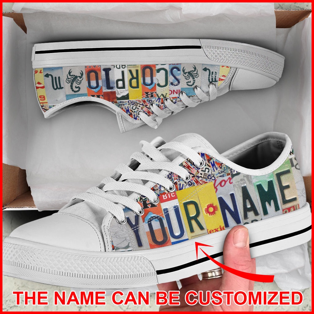 Scorpio License Plates Personalized Custom Low Top, Low Top Designer Shoes, Low Top Sneakers Scorpio License Plates Personalized Custom Low Top, Low Top Designer Shoes, Low Top Sneakers