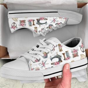 Sewing Flower Watercolor Low Top Shoes, Low&hellip;
