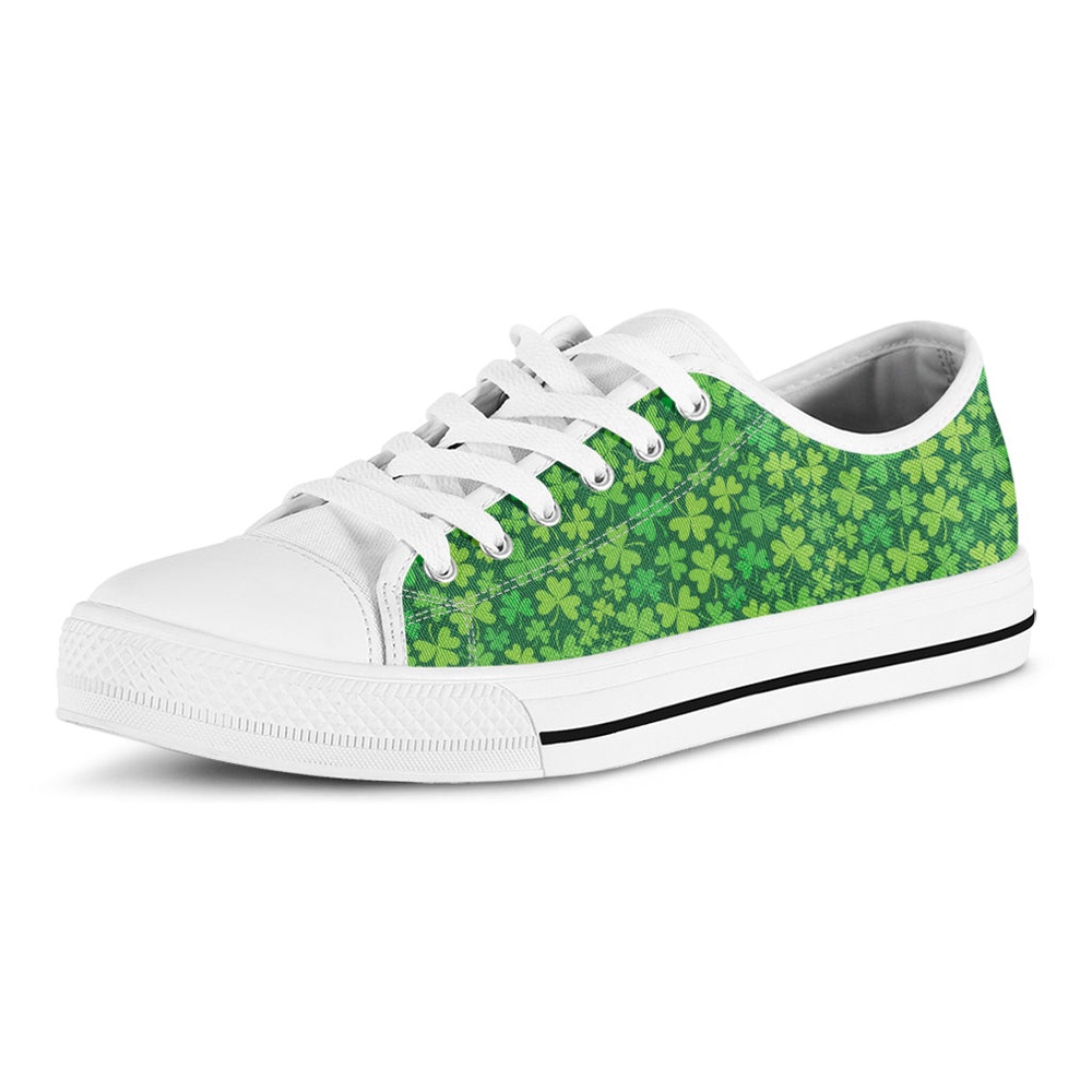 Shamrock Leaf St. Patrick’s Day Print White Low Top Shoes, Low Top Designer Shoes, Low Top Sneakers