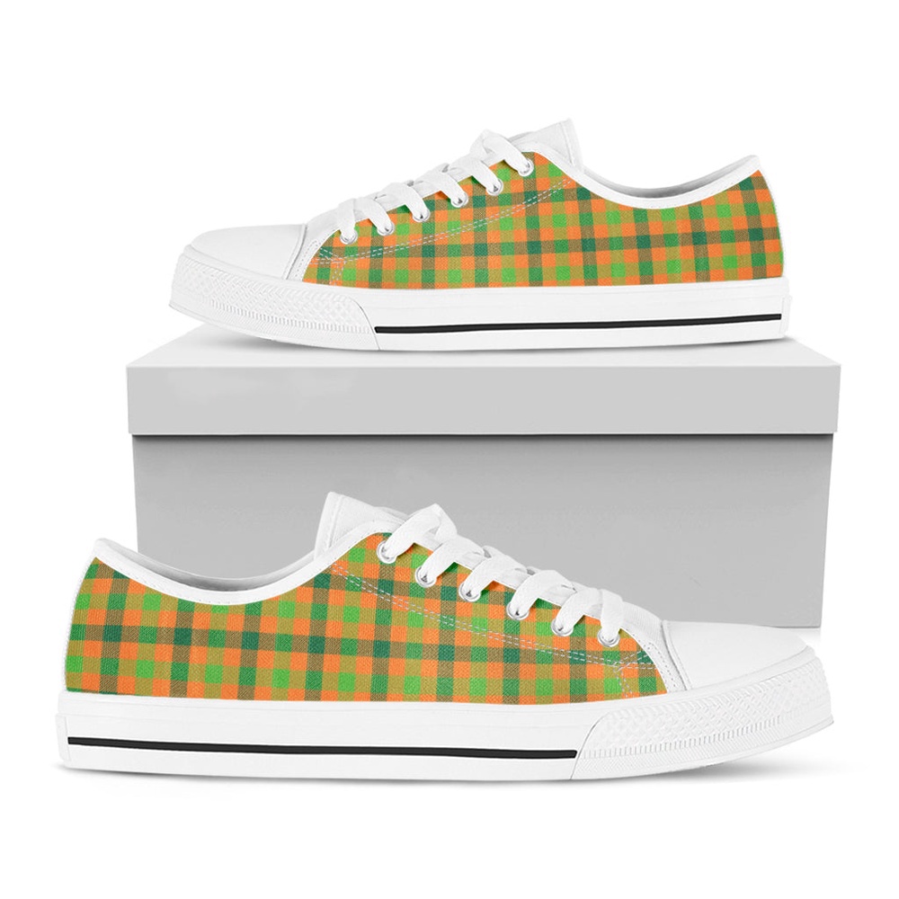 Shamrock Plaid Saint Patrick’s Day Print White Low Top Shoes, Low Top Designer Shoes, Low Top Sneakers