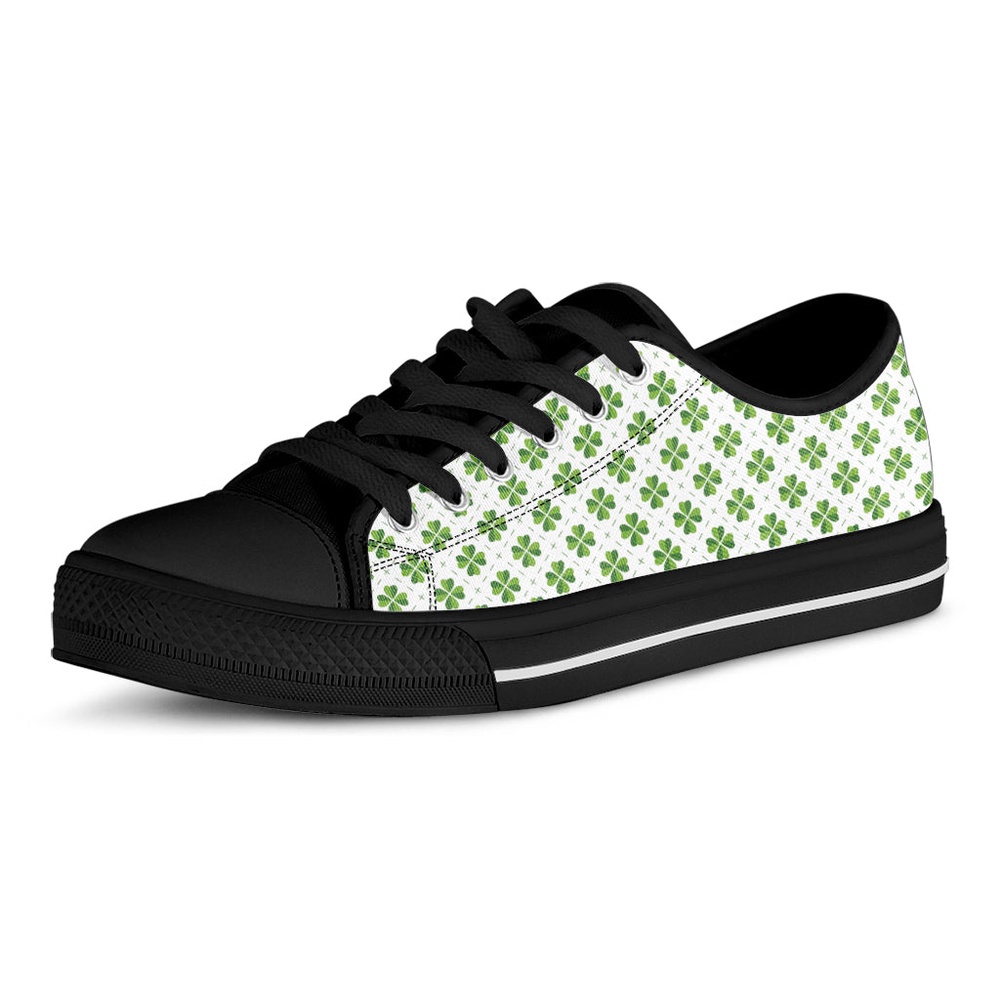 Shamrock Saint Patrick’s Day Print Black Low Top Shoes, Low Top Designer Shoes, Low Top Sneakers