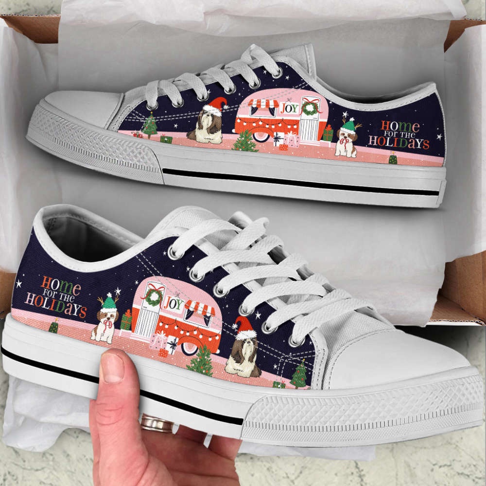 Shih Tzu Dog Christmas Car Happy Low Top Shoes Canvas Sneakers, Designer Low Top Shoes, Low Top Sneakers