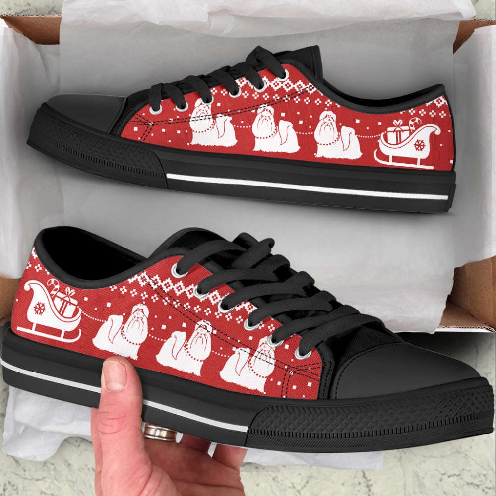 Shih Tzu Dog Christmas Reindeer Gift Car Low Top Shoes Canvas Sneakers, Designer Low Top Shoes, Low Top Sneakers