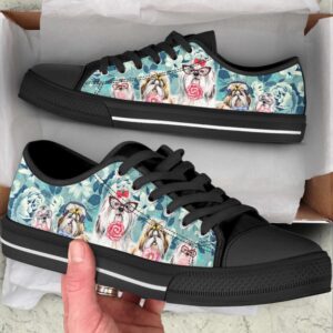 Shih Tzu Dog Flowers Pattern Low Top&hellip;
