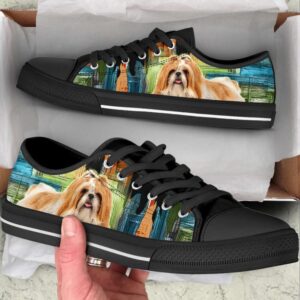 Shih Tzu Dog Paint Art Wallpaper Low Top Shoes Canvas Sneakers Designer Low Top Shoes Low Top Sneakers 2 glpzqq.jpg