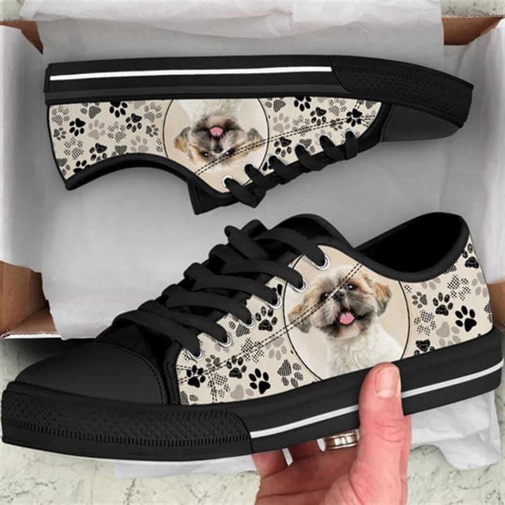 Shih Tzu Dog Pattern Brown Canvas Low Top Shoes, Low Top Shoes Mens, Women, Designer Low Top Shoes, Low Top Sneakers