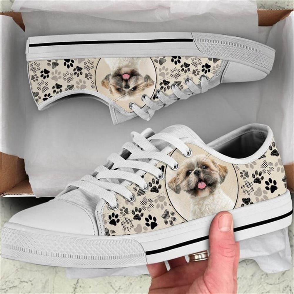 Shih Tzu Dog Pattern Brown Canvas Low Top Shoes, Low Top Shoes Mens, Women, Designer Low Top Shoes, Low Top Sneakers