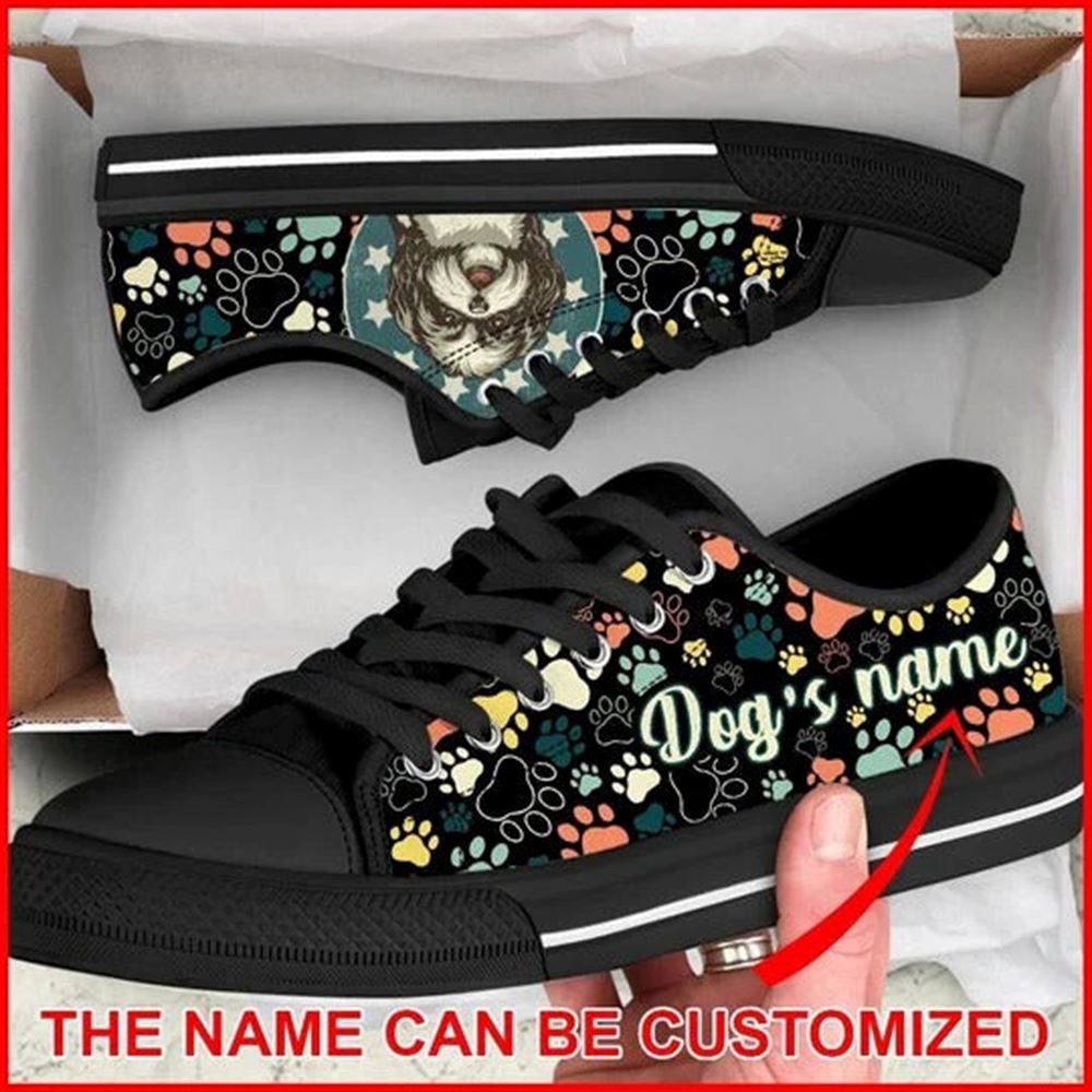 Shih Tzu Dog Paw Pattern Vintage Personalized Canvas Low Top Shoes, Designer Low Top Shoes, Low Top Sneakers