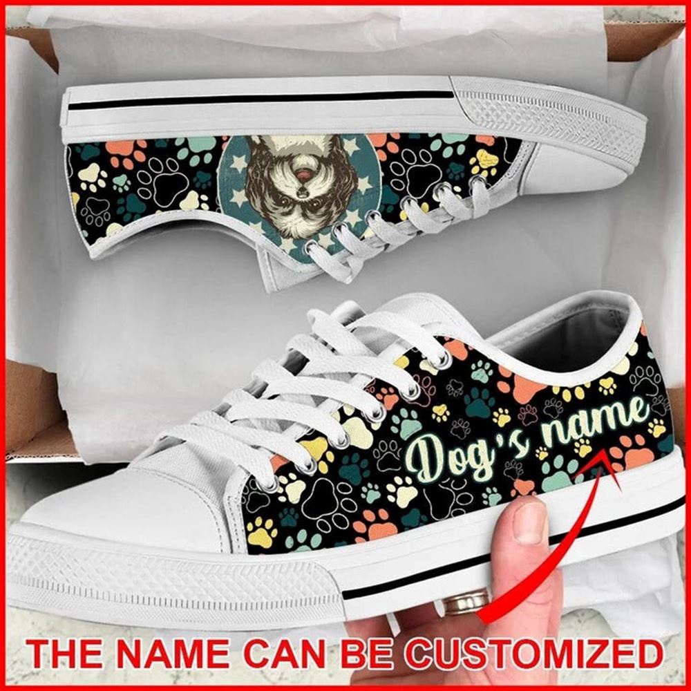 Shih Tzu Dog Paw Pattern Vintage Personalized Canvas Low Top Shoes, Designer Low Top Shoes, Low Top Sneakers