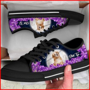 Shih Tzu Dog Purple Flower Low Top&hellip;