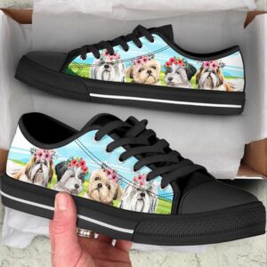 Shih Tzu Floral Wreath Low Top Shoes&hellip;