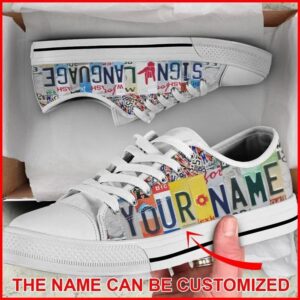 Sign Language License Plates Personalized Canvas Low Top Shoes Low Top Designer Shoes Low Top Sneakers 2 oa6yp3.jpg