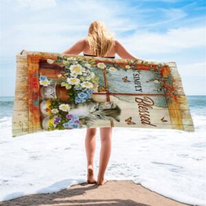 Simply Blessed Cat Butterfly Beach Towel, Christian&hellip;
