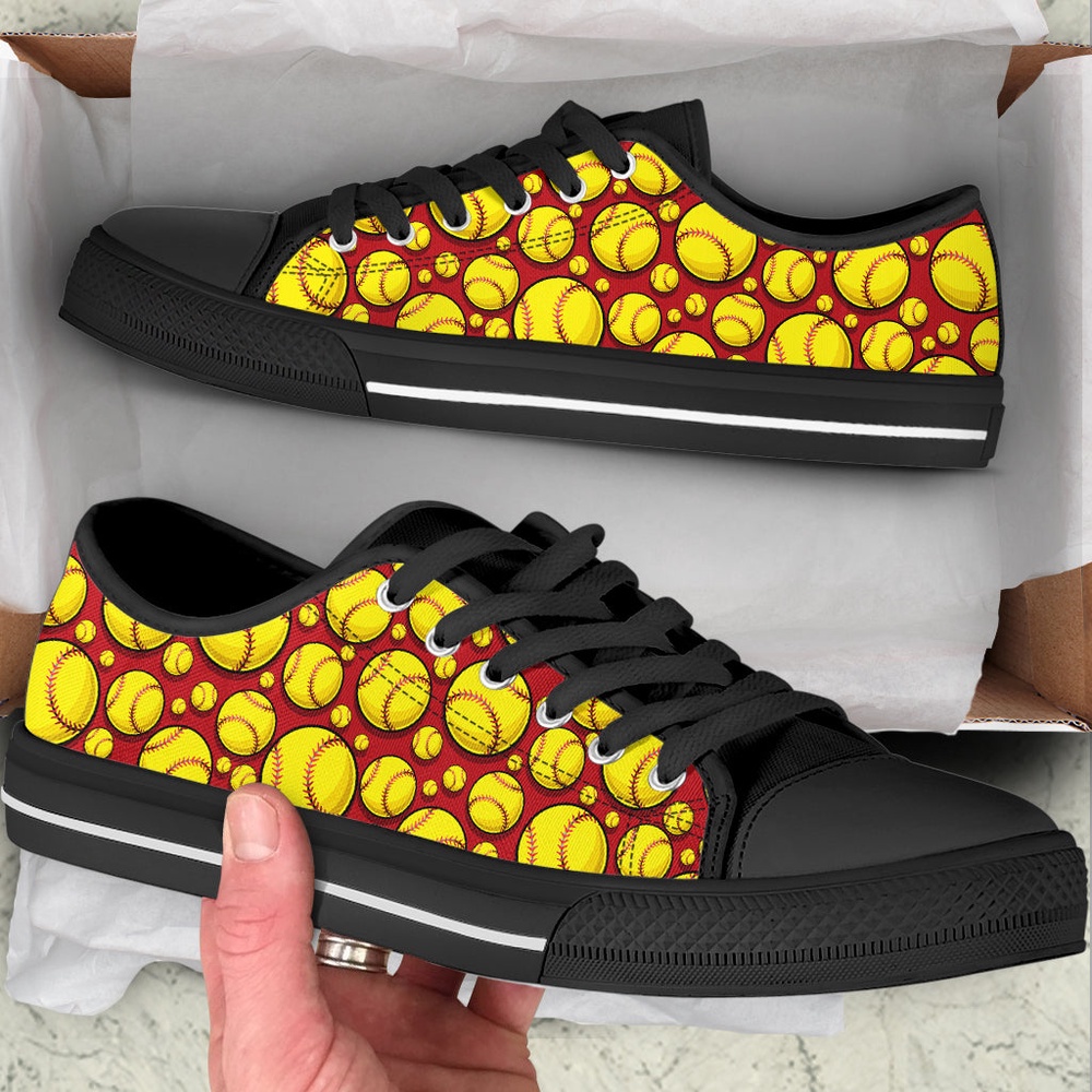 Softball Ball Pattern Low Top Shoes, Low Top Sneakers, Sneakers Low Top