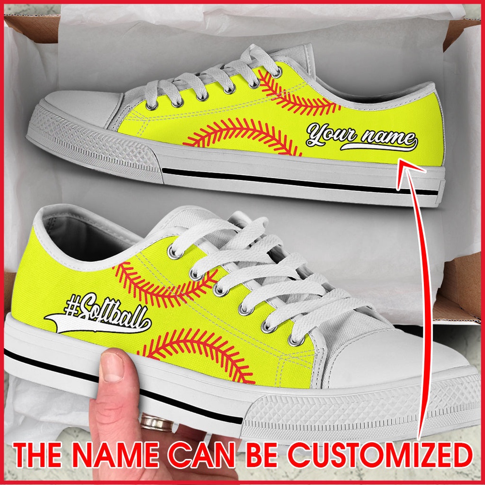 Softball Hashtag Vector Ball Name Low Top Shoes Personalized Custom, Low Top Sneakers, Sneakers Low Top