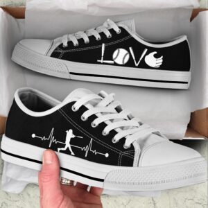 Softball Love Heartbeat Black Low Top Shoes,&hellip;