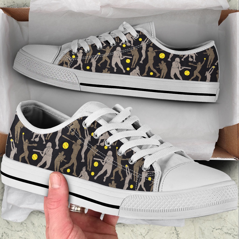 Softball Players Black Fabric Low Top Shoes Casual Shoes Gift For Adults, Low Top Sneakers, Sneakers Low Top