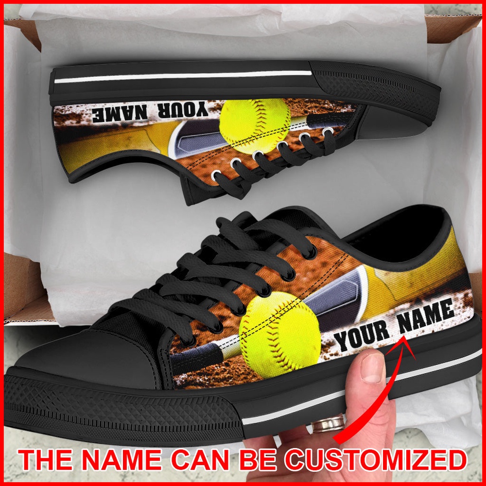 Softball Shortcut Name Low Top Shoes Canvas Print Lowtop Casual Shoes Gift For Adults, Low Top Sneakers, Sneakers Low Top