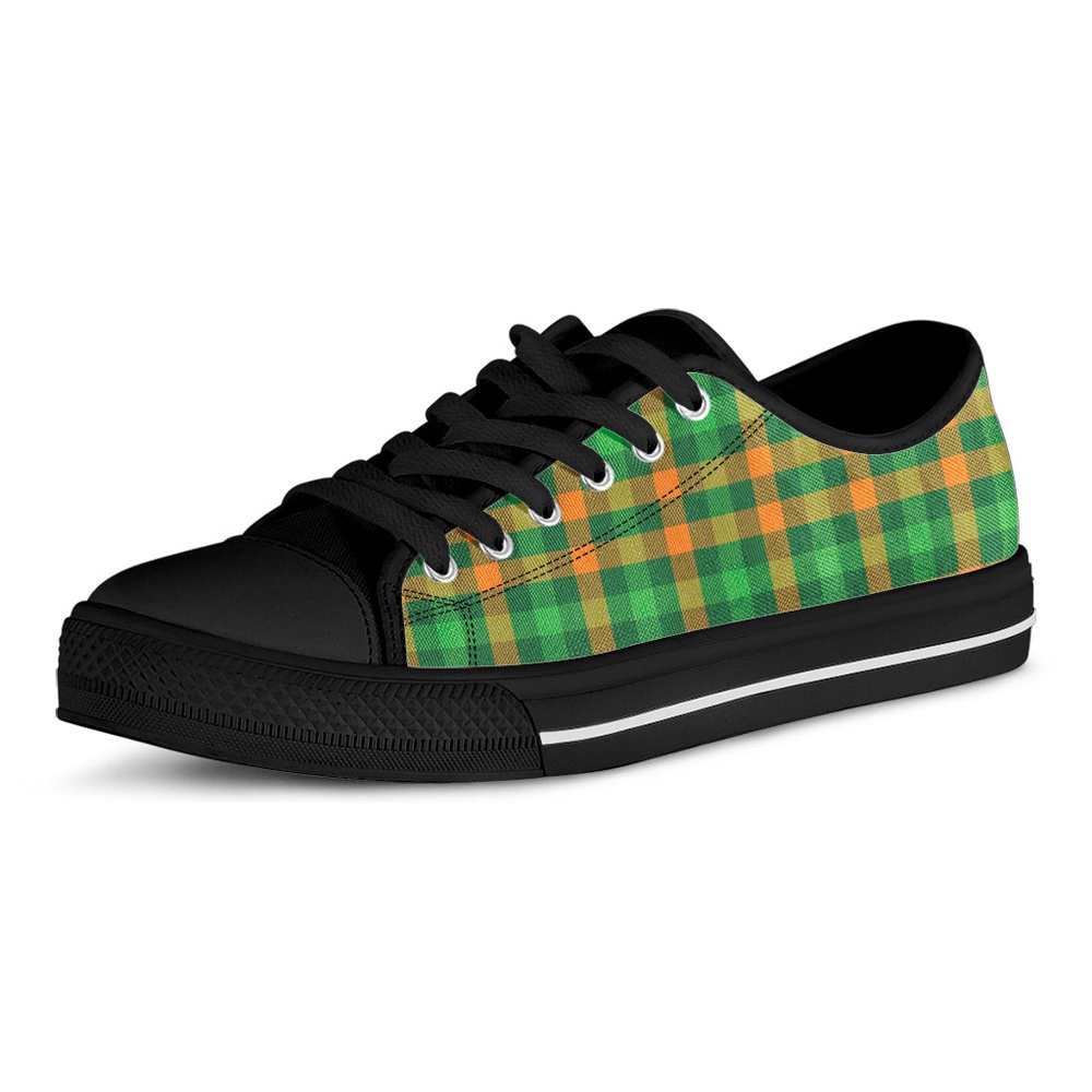 St. Patrick’s Day Buffalo Check Print Black Low Top Shoes, Low Top Designer Shoes, Low Top Sneakers