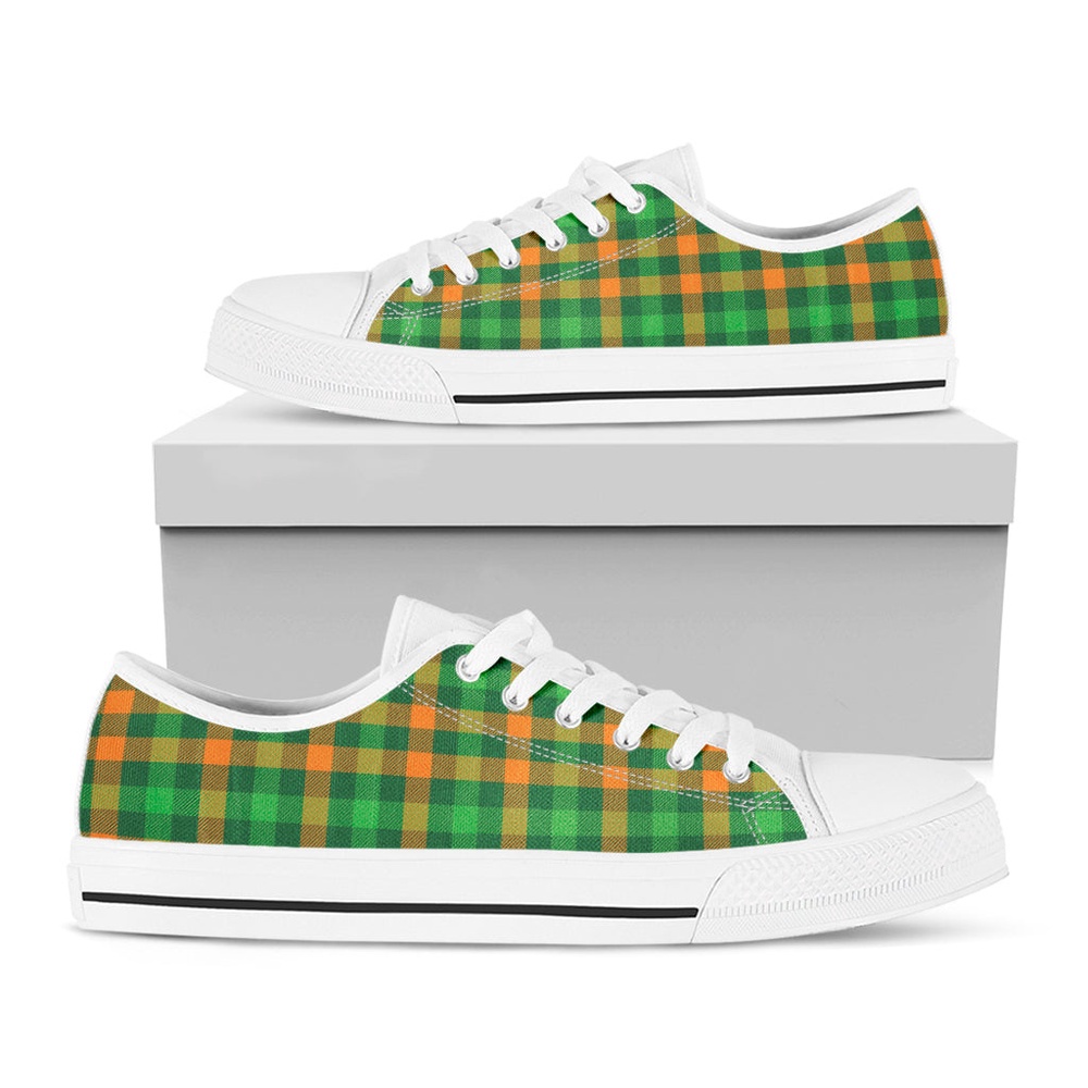 St. Patrick’s Day Buffalo Check Print White Low Top Shoes, Low Top Designer Shoes, Low Top Sneakers