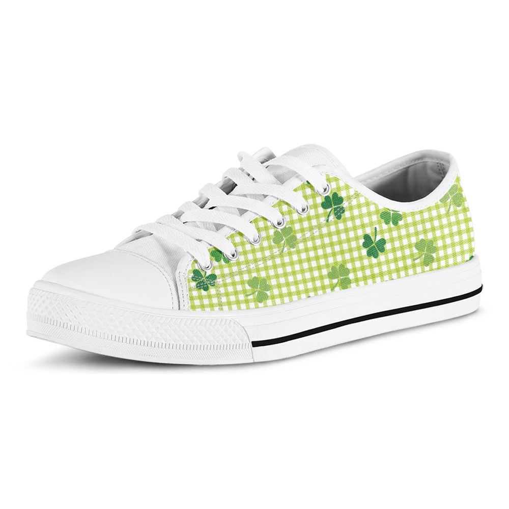 St. Patrick’s Day Buffalo Plaid Print White Low Top Shoes, Low Top Designer Shoes, Low Top Sneakers