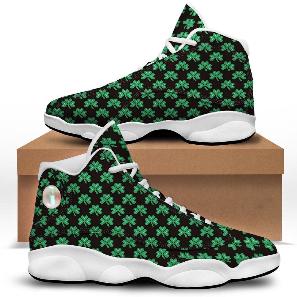 St. Patrick’s Day Pixel Clover Print Pattern White Basketball Shoes, Basketball Shoes, Best Basketball Shoes 2024