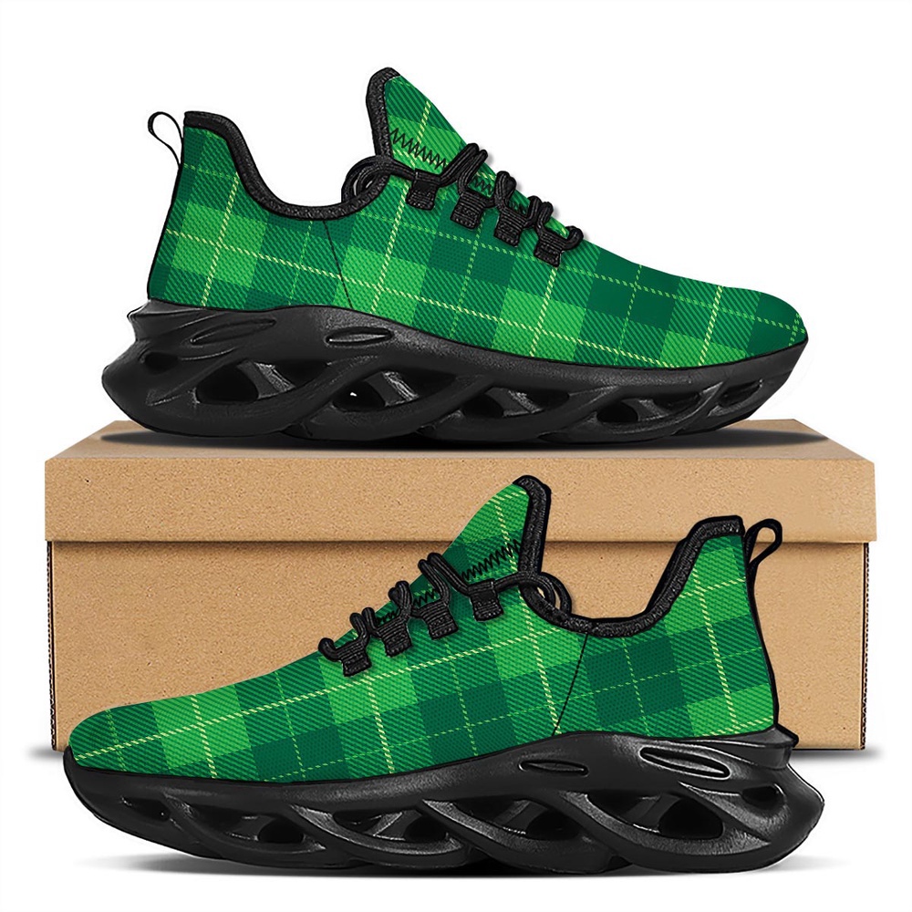 St. Patrick’s Day Shamrock Tartan Print Pattern Black Running Shoes, Max Soul Sneakers, Max Soul Shoes