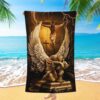 Stunning Eyes Jesus Calls Pray For Healing Cross Beach Towel, Christian Beach Towel, Beach Towel